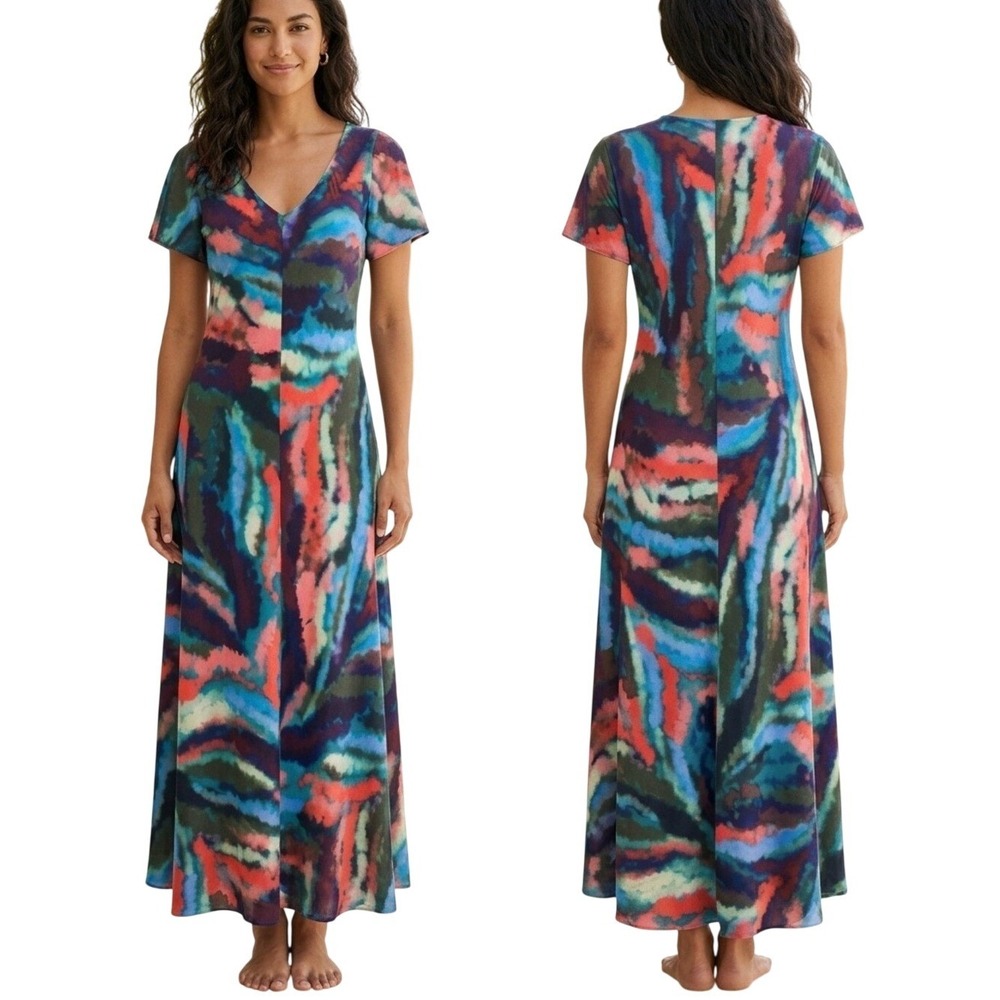 Soft Surroundings Zina maxi dress Womens Petite Medium PM Abstract Tie Dye